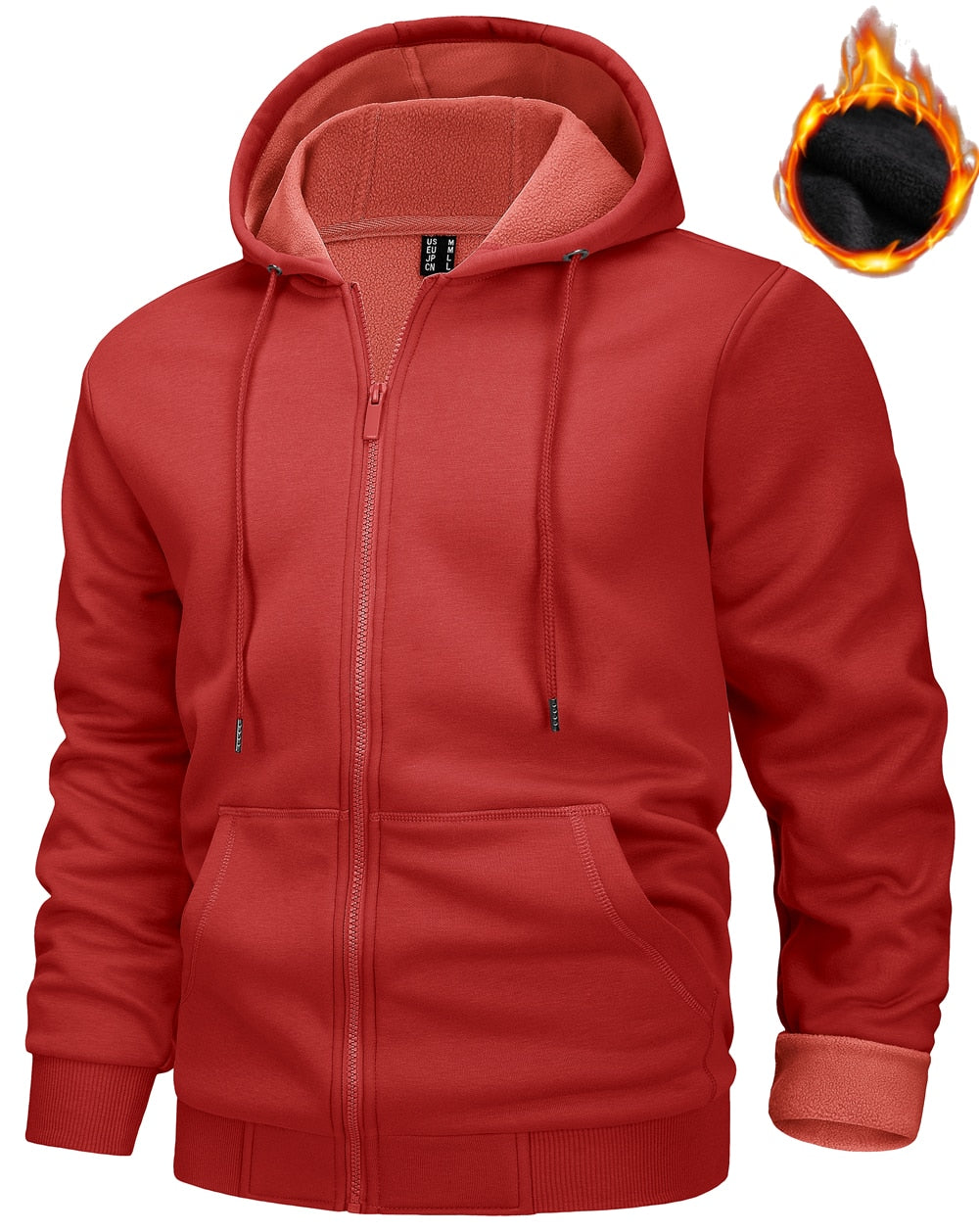 TACVASEN Big Pockets Fleece Lining Hoodies Mens Hooded Coats Full Zip Up Casual Hoodie Jackets Athlete Running Hiking Sportswear