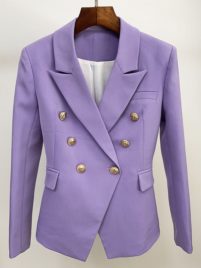 Women's Classic Double Breasted Metal Lion Buttons Designer Blazer - Collection 2 (11 Colors)