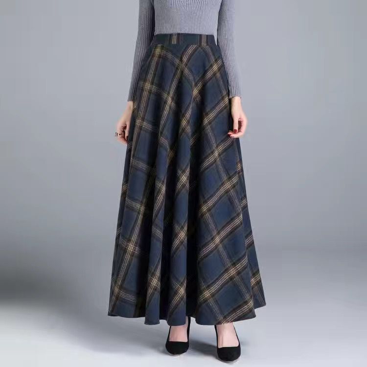 Womens Mid/Long High Waist Basic Wool Elastic A-Line Maxi Skirts (12 Colors)