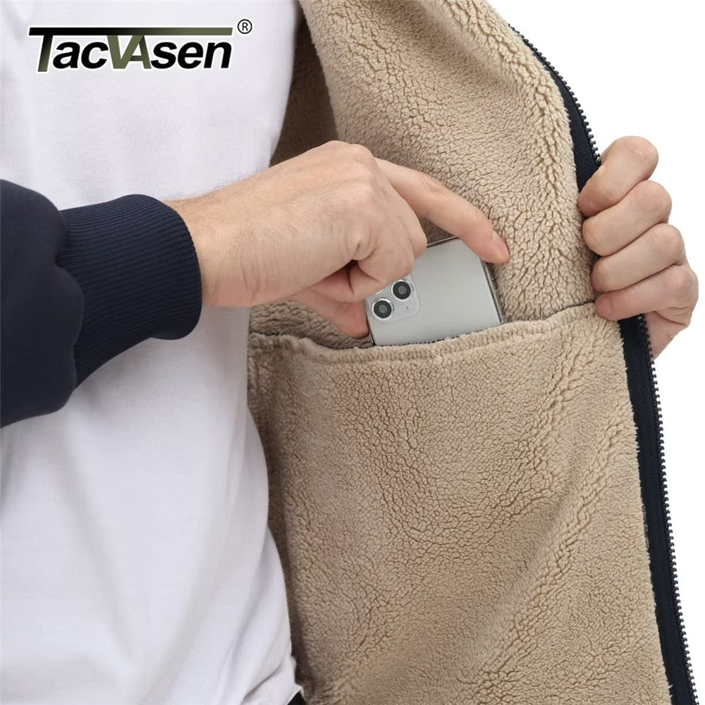 TACVASEN Fleece Lining Winter Hoodie Mens Sherpa Jackets Windproof Full Zip Warm Coats Climbing Hooded Casual Outwear Sportswear