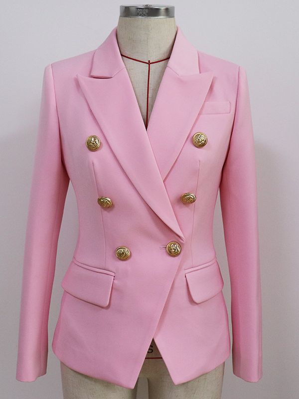 Women's Classic Double Breasted Metal Lion Buttons Designer Blazer - Collection 2 (11 Colors)