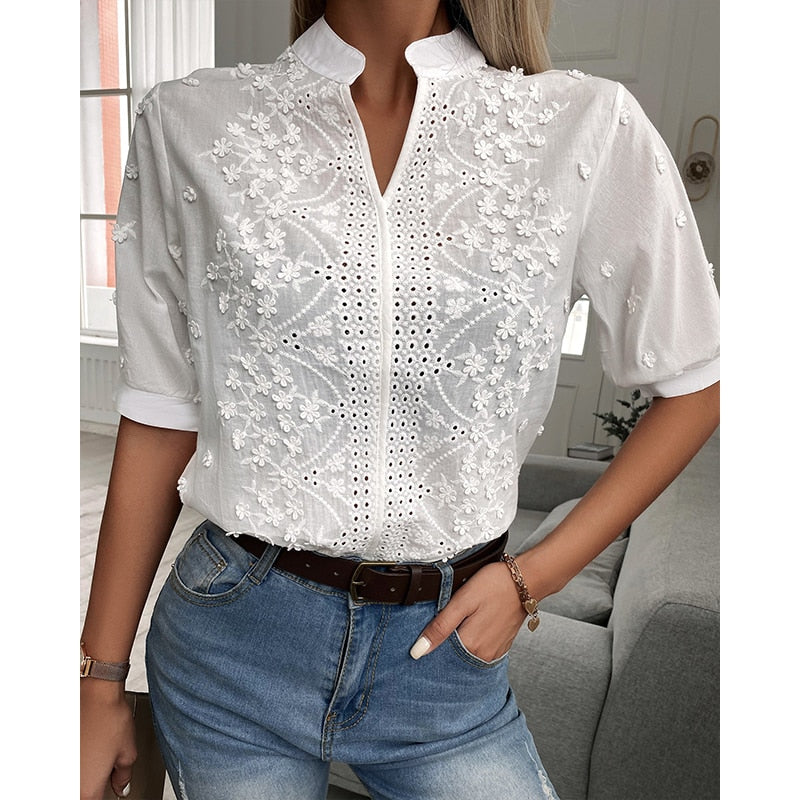 Women's Solid Hollow-out U Neck Cotton Tops - Collection 1 (6 Colors)