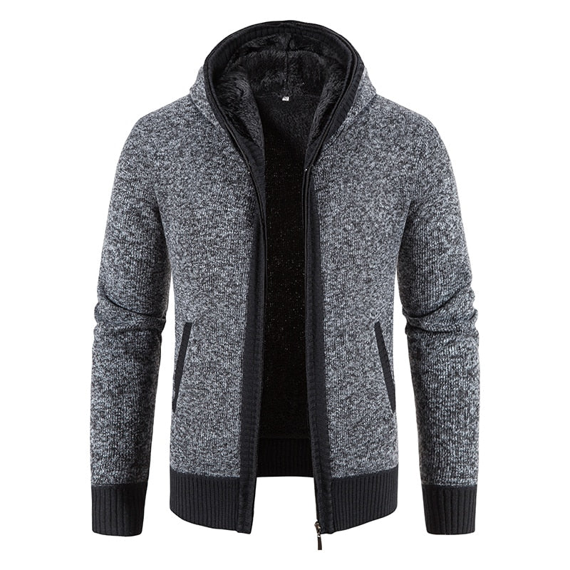 New Winter Fleece Men Sweater Cardigan Hooded Knitted Print Sweatercoat Mens Casual Warm Cardigan Zipper Hooded Cardigan Men