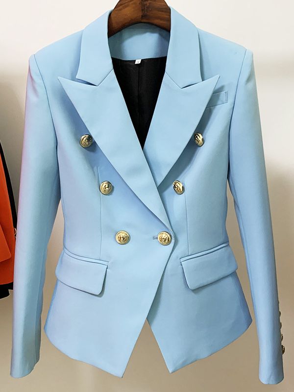 Women's Classic Double Breasted Metal Lion Buttons Designer Blazer - Collection 2 (11 Colors)