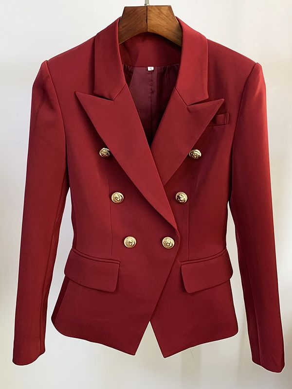 Women's Classic Double Breasted Metal Lion Buttons Designer Blazer - Collection 1 (11 Colors)