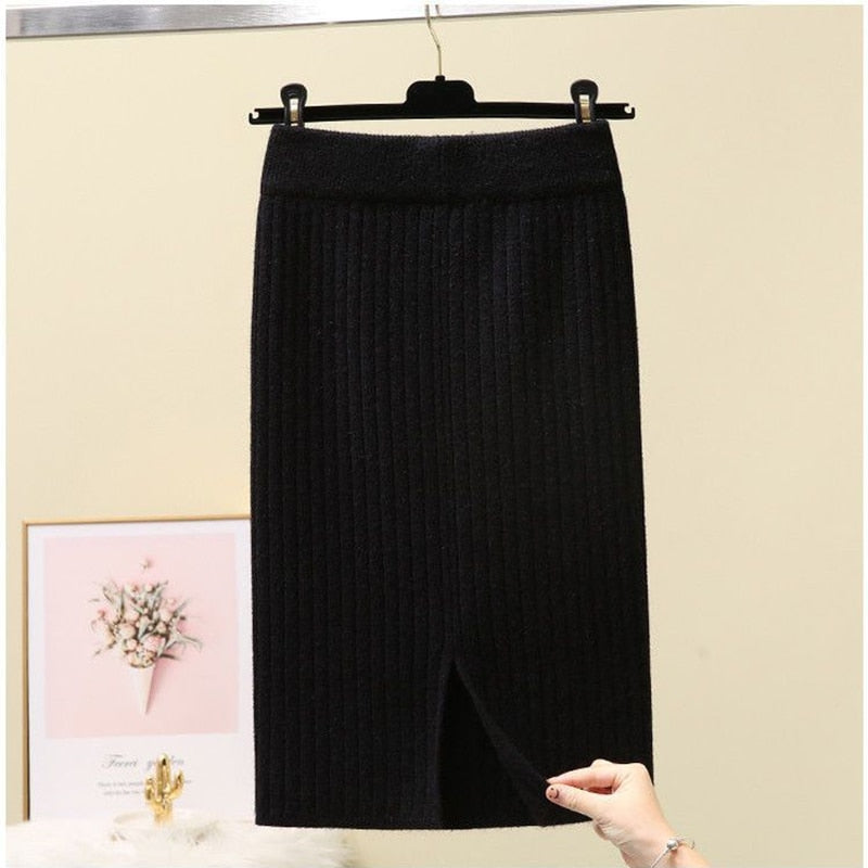 Womens High Waist Short & Long Stretchable Knitted Bodycon Pencil Sweater Skirts (9 Options)