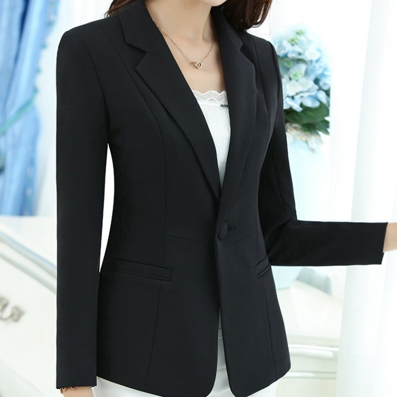 Women Blazer Office Lady 2024 Elegant Slim Notched Women Blazers and Jackets Button Long Sleeve Solid Work Female Blue Suit Coat