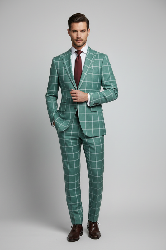Patina Green windowpane Made To Measure Jacket - VBC0143_MTM_SJ