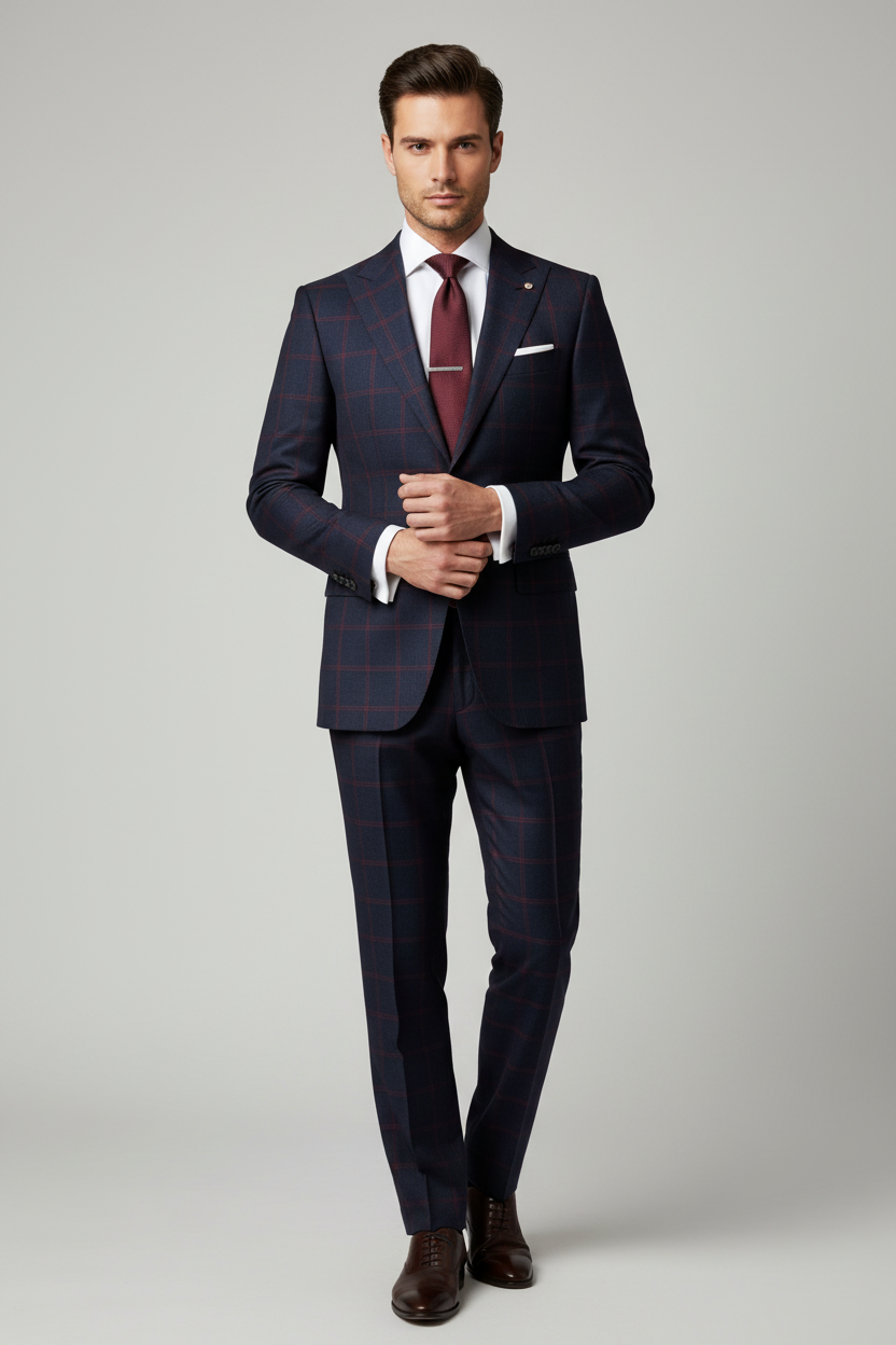 Navy Windowpane Made To Measure Jacket - VBC0586_MTM_SJ