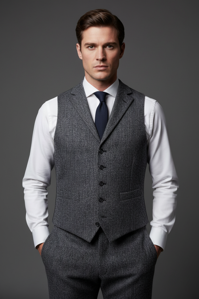 Herringbone Made To Measure Vest  - ET0375_MTM_SV