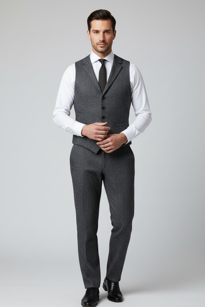 Herringbone Made To Measure Vest  - ET0375_MTM_SV