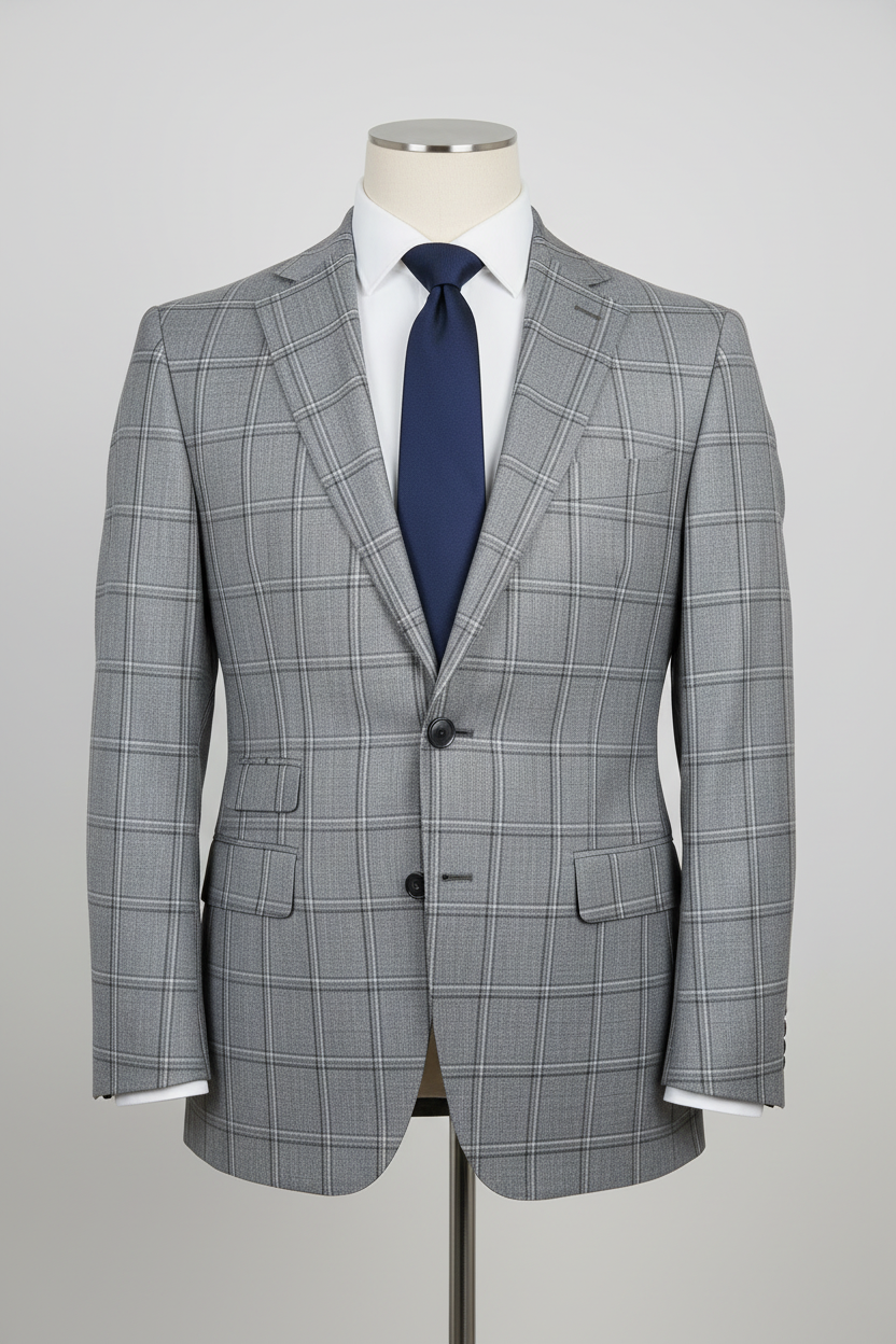 Aluminium Grey Windowpane Made To Measure Jacket - VBC0360_MTM_SJ