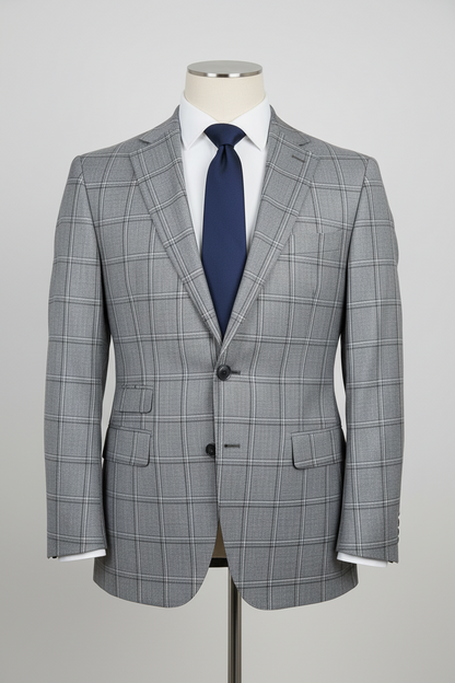Aluminium Grey Windowpane Made To Measure Jacket - VBC0360_MTM_SJ