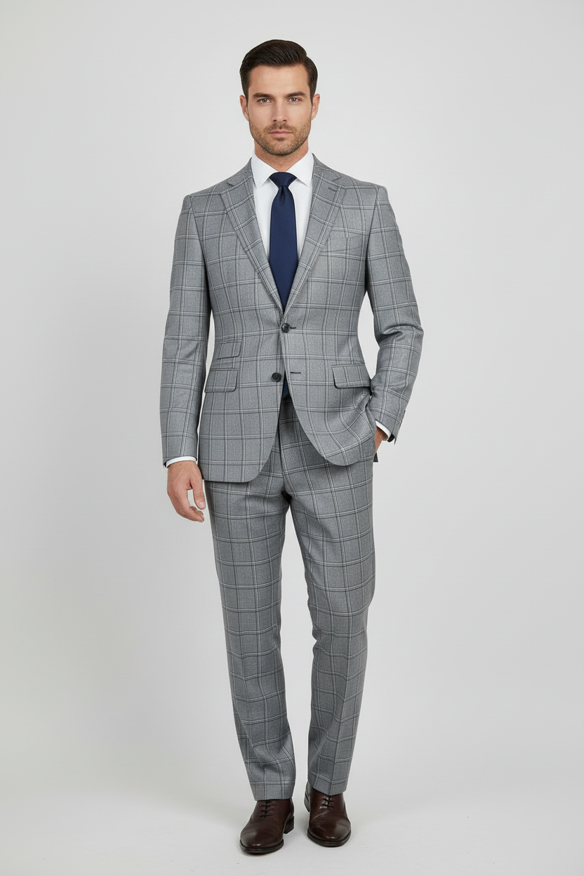 Aluminium Grey Windowpane Made To Measure Jacket - VBC0360_MTM_SJ