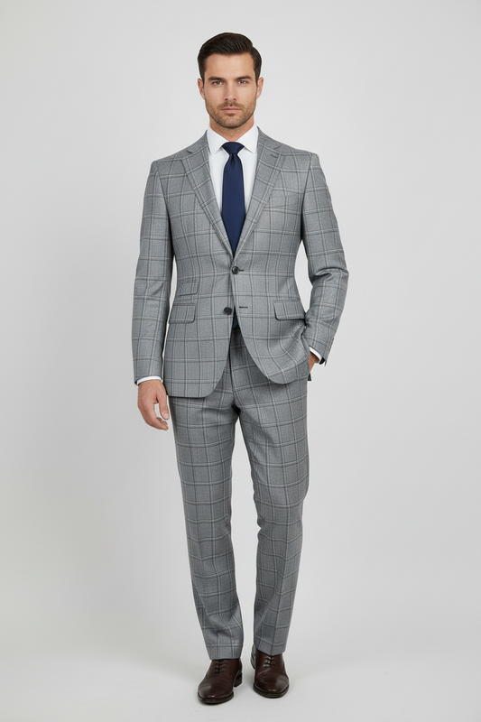 Aluminium Grey Windowpane Made To Measure Jacket - VBC0360_MTM_SJ