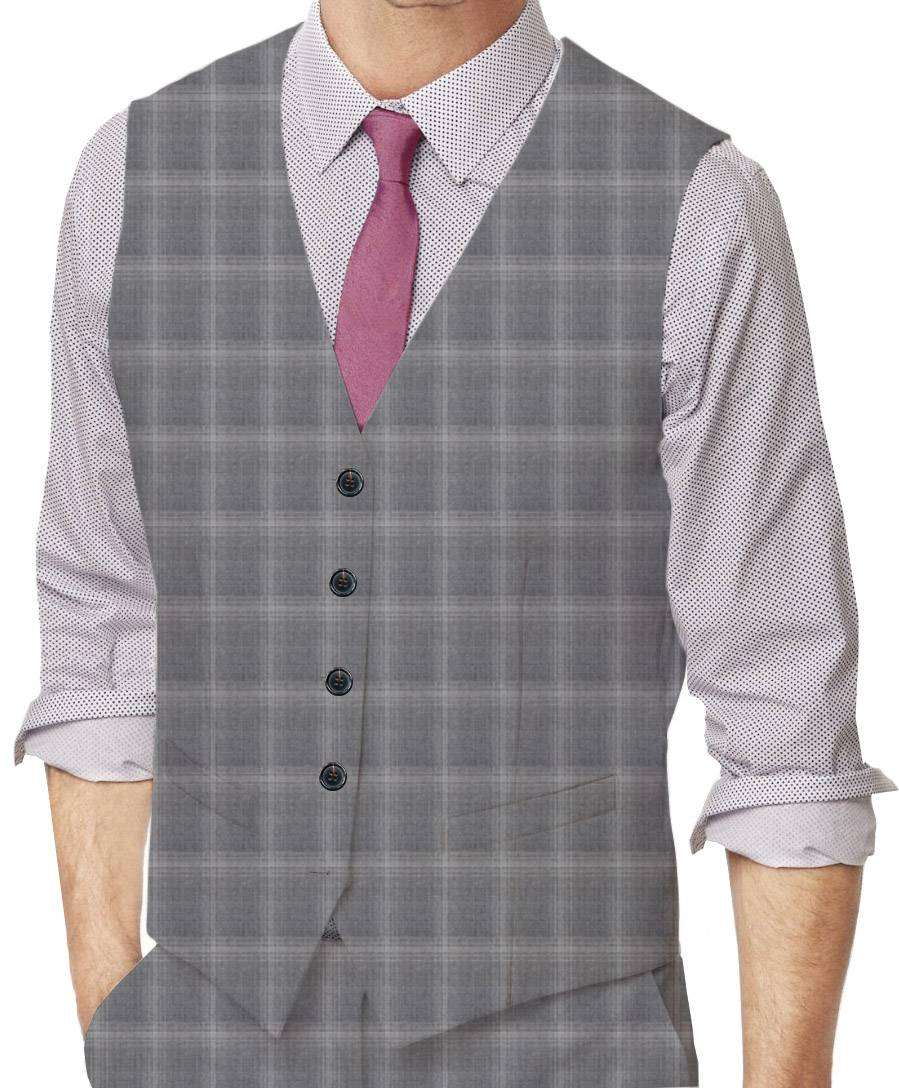 Aluminium Grey Plaid Made To Measure Vest - VBC0430_MTM_SV