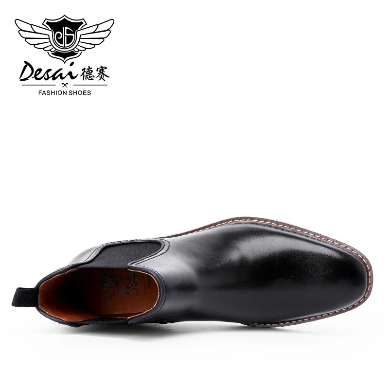 Desai Winter New Dress Chelsea Boots Genuine leather Fleece lined formal shoes Business work shoes Patent leather shoes Gifts