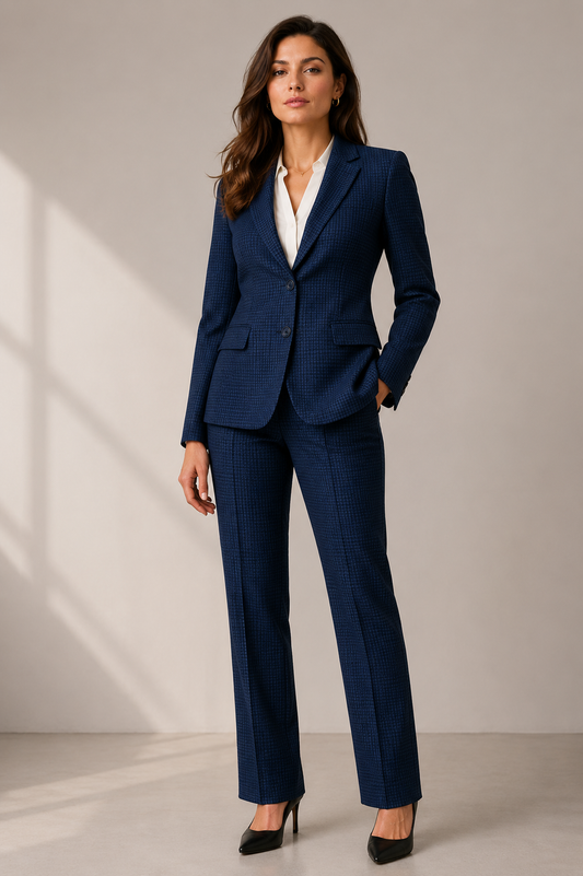 Blue Micro Houndstooth Super 110's Wool – 340g | Premium Suiting & Tailoring Wool