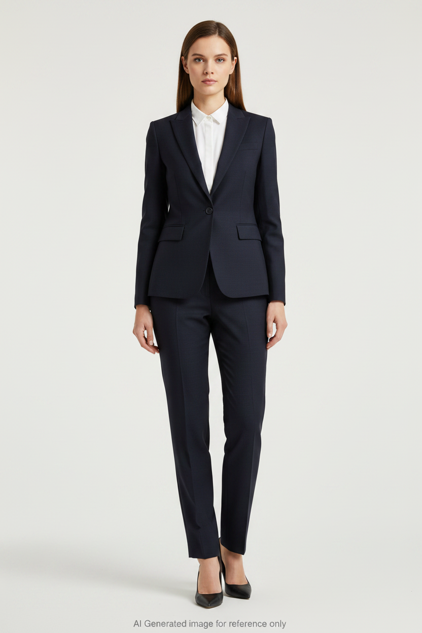 Dark Navy Textured Super 110's Wool – 280g | Bespoke Women's Suit & Separates