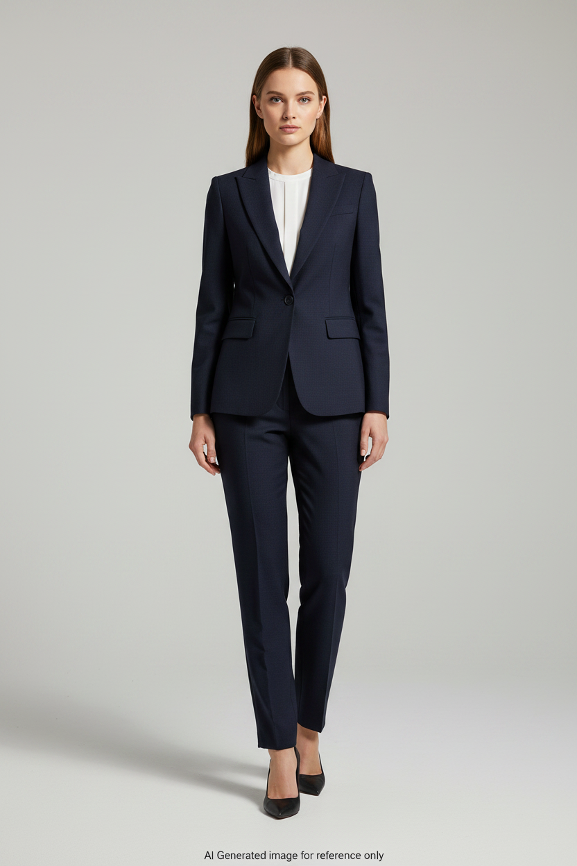 Dark Blue Textured Super 120's Wool – 280g | Bespoke Women's Suit & Separates