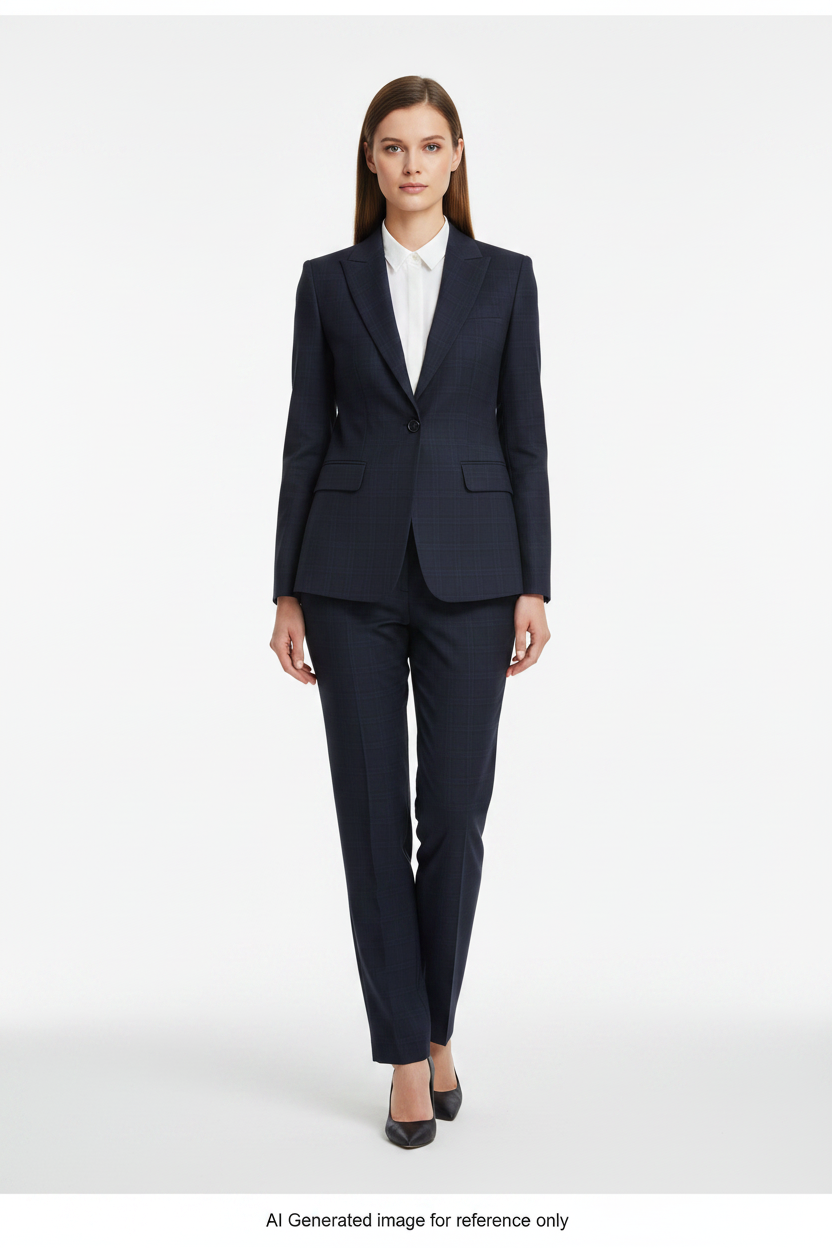 Navy Plaid Super 120's Wool – 280g | Bespoke Women's Suit & Separates