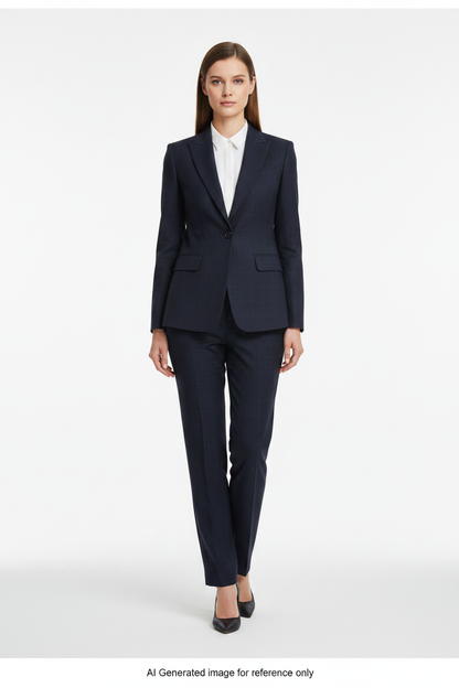 Navy Plaid Super 120's Wool – 280g | Bespoke Women's Suit & Separates