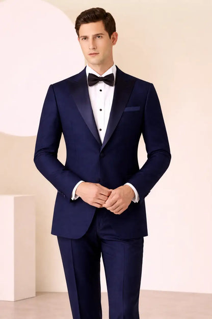 Textured Blue Super 120’s Wool Tuxedo – 280g Contemporary Evening Tailoring