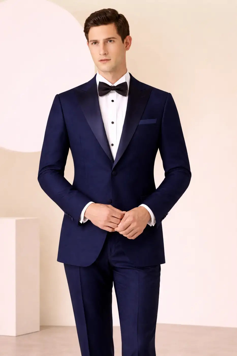 Textured Blue Super 120’s Wool Tuxedo – 280g Contemporary Evening Tailoring