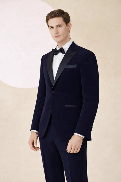 Dark Navy Super 110’s Wool Peak Lapel Tuxedo – 280g Premium Evening Tailoring