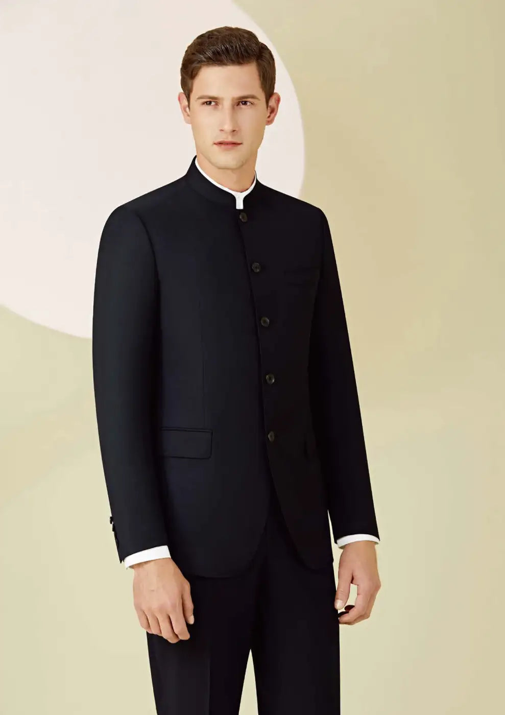 Black Textured Super 120’s Wool Bandhgala Suit – 280g Contemporary Tailoring
