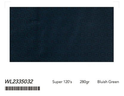 Bluish Green Textured Super 120’s Wool Bandhgala Suit – 280g Contemporary Tailoring