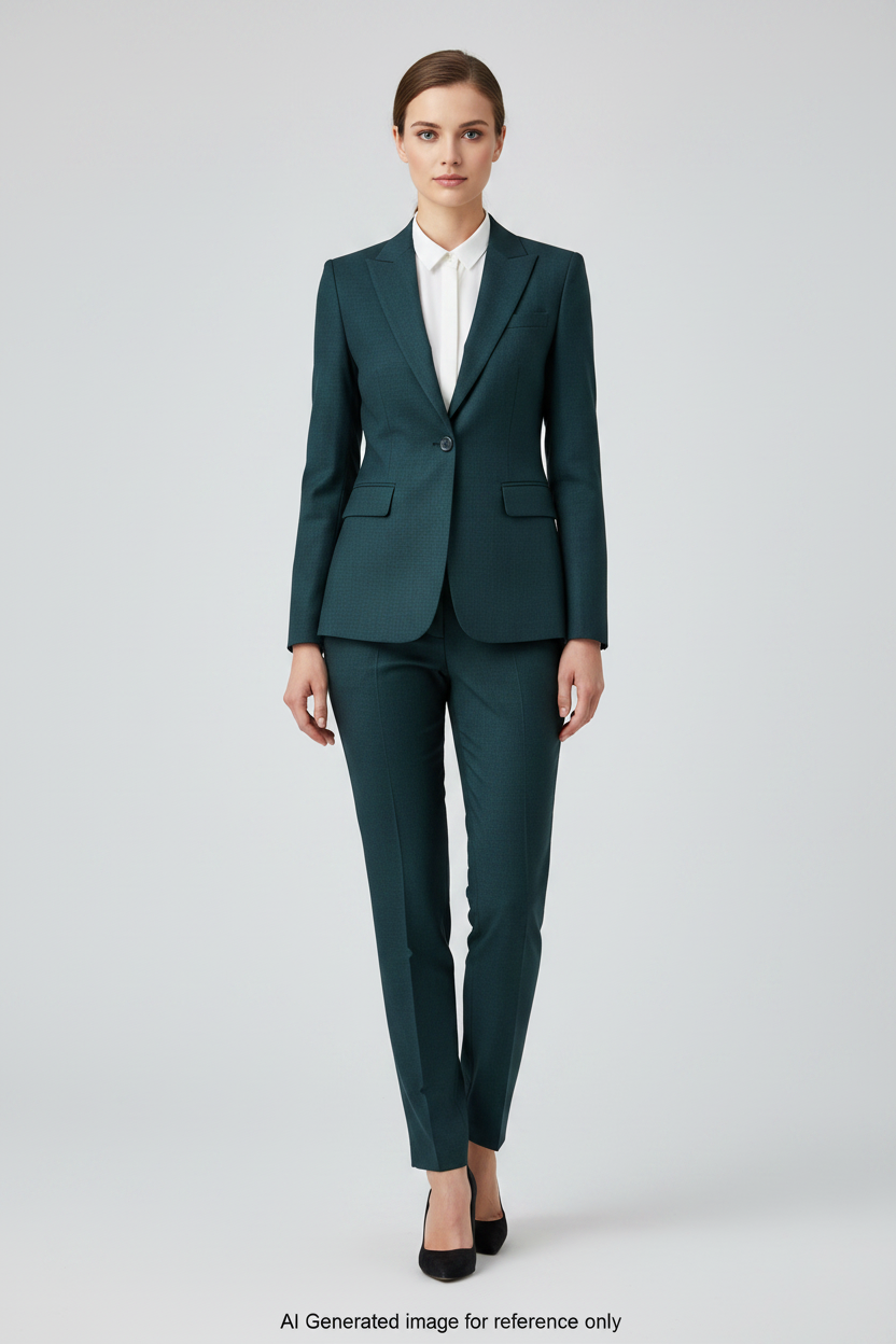 Bluish Green Geometric textured weave Super 120's Wool – 280g | Bespoke Women's Suit & Separates