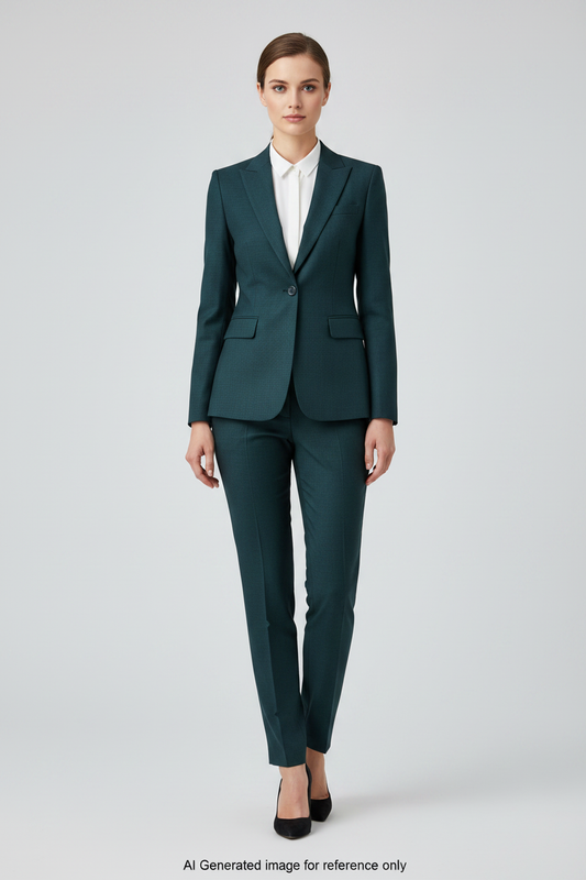 Bluish Green Geometric textured weave Super 120's Wool – 280g | Bespoke Women's Suit & Separates