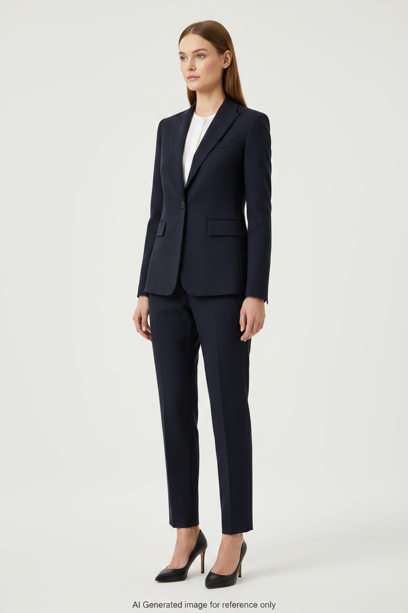 Dark Blue Geometric textured weave Super 110's Wool – 275g | Bespoke Women's Suit & Separates