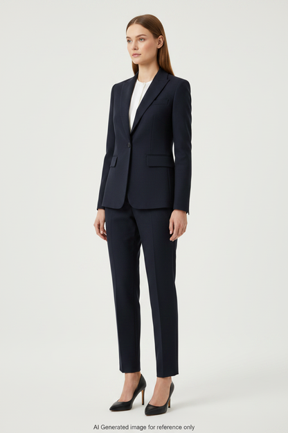 Dark Blue Geometric textured weave Super 110's Wool – 275g | Bespoke Women's Suit & Separates