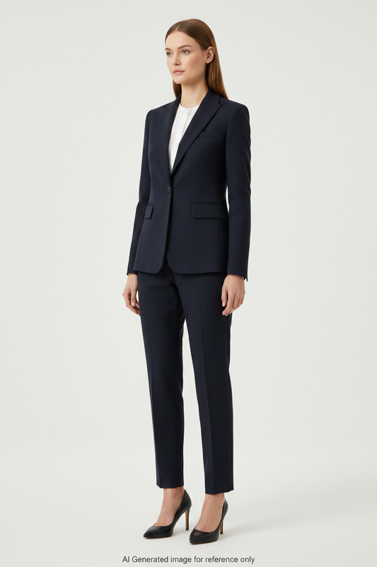 Dark Blue Geometric textured weave Super 110's Wool – 275g | Bespoke Women's Suit & Separates