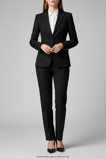 Black Textured Super 110's Wool – 260g | Bespoke Women's Suit & Separates