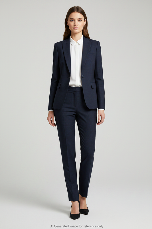 Dark Navy Textured Super 110's Wool – 260g | Bespoke Women's Suit & Separates