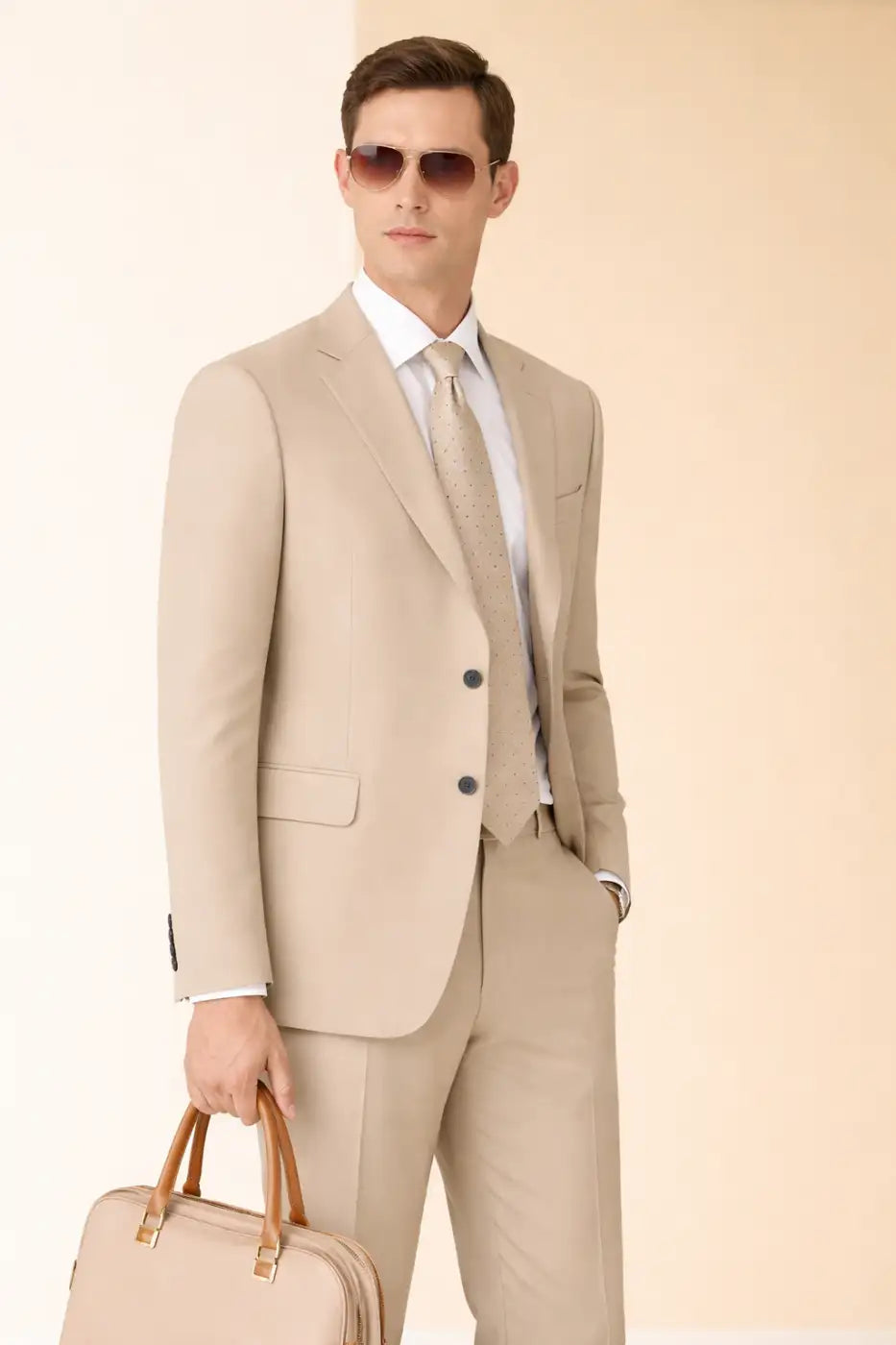 Light Khaki Super 110’s Wool Suit – 275g Contemporary Tailoring