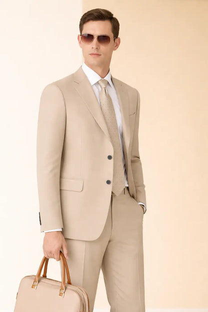 Light Khaki Super 110’s Wool Suit – 275g Contemporary Tailoring