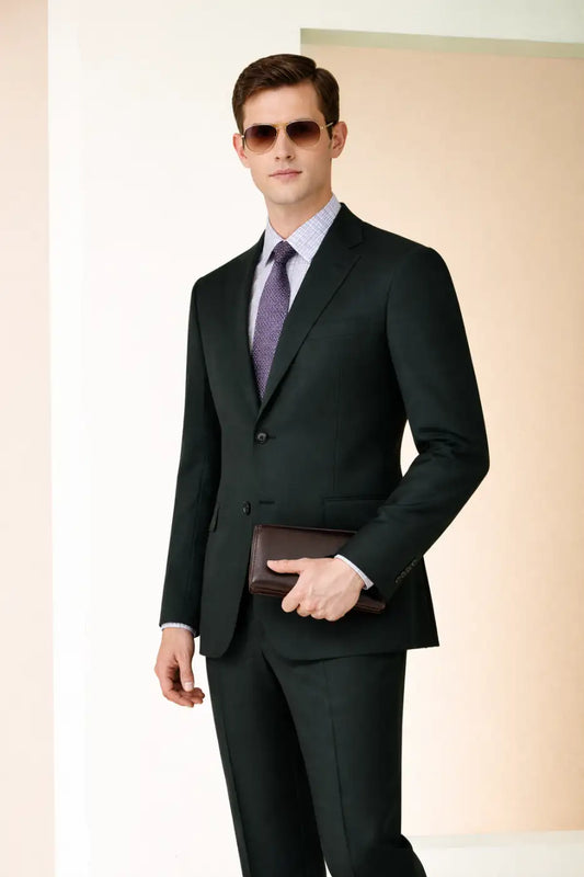 Dark Green Super 110’s Wool Suit – 330g Structured Tailoring