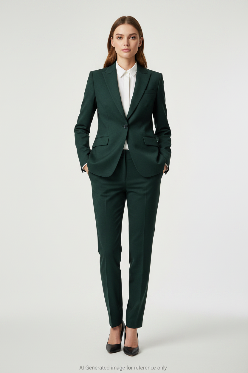 Dark Green Textured Super 110's Wool – 330g | Bespoke Women's Suit & Separates