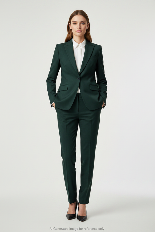 Dark Green Textured Super 110's Wool – 330g | Bespoke Women's Suit & Separates