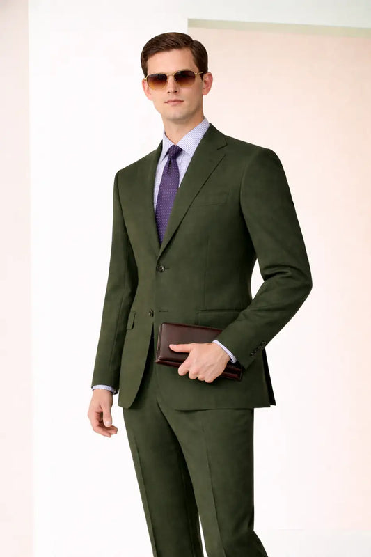 Olive Green Super 110’s Wool Suit – 280g Modern Tailoring