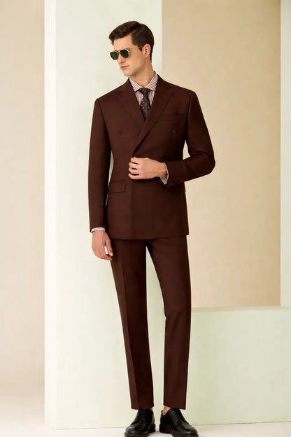 Men’s Brown Double-Breasted Suit – Super 110’s Wool 275g | Premium Tailored Formal Suit