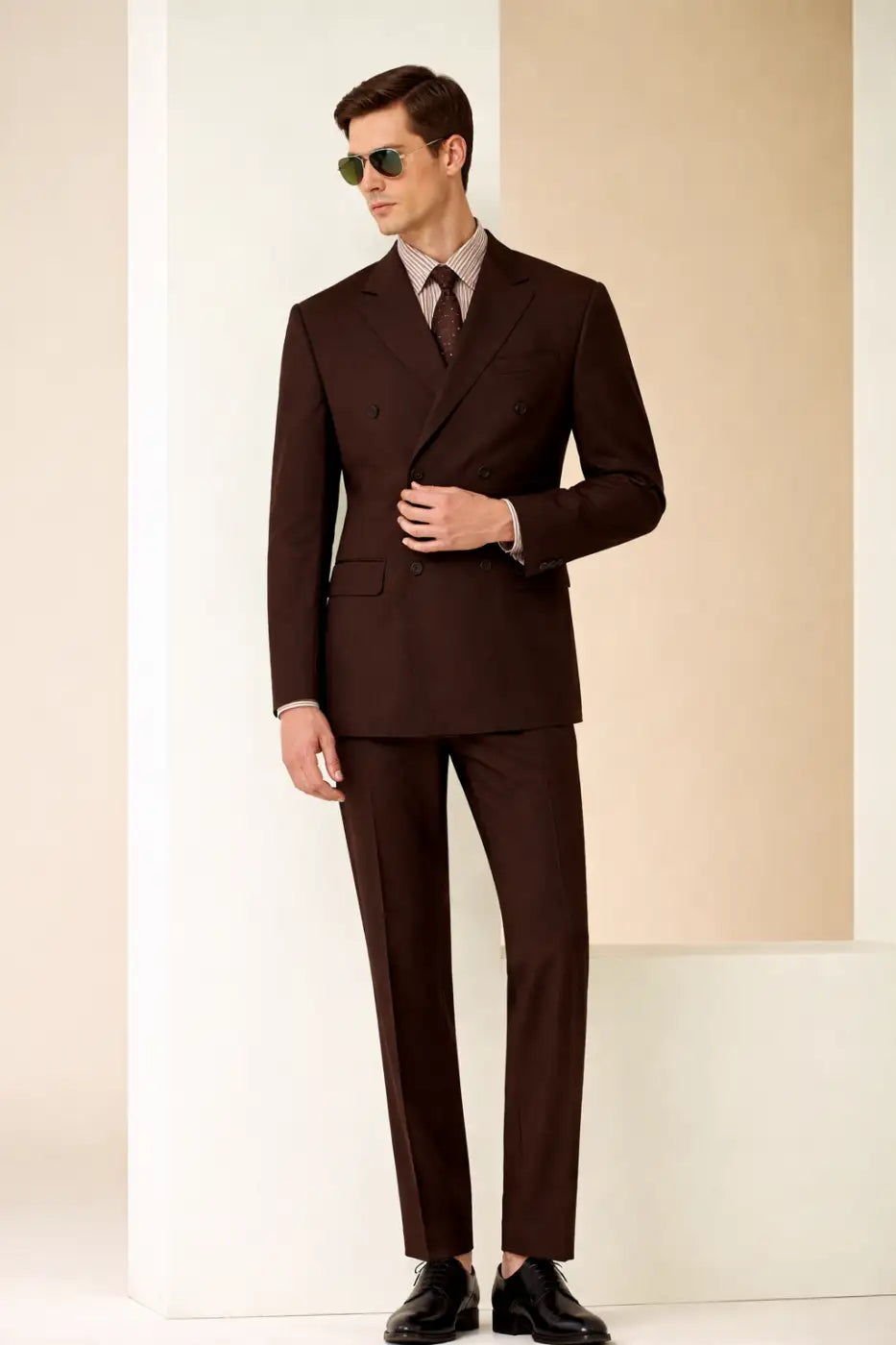 Men’s Dark Brown Double Breasted Suit – Super 110’s Wool 275g | Premium Tailored Business & Formal Suit