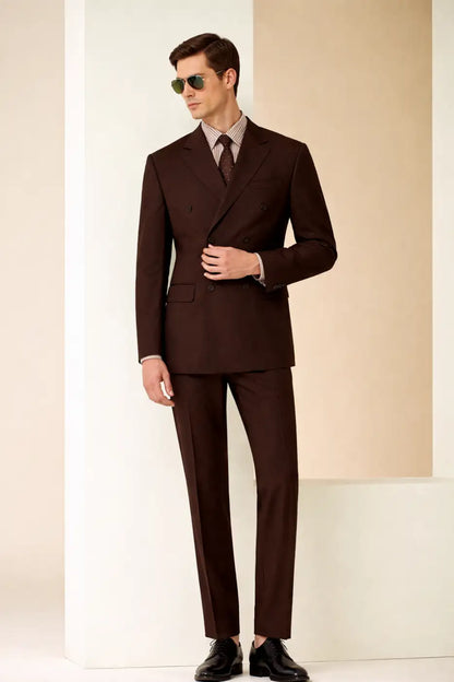 Men’s Dark Brown Double Breasted Suit – Super 110’s Wool 275g | Premium Tailored Business & Formal Suit