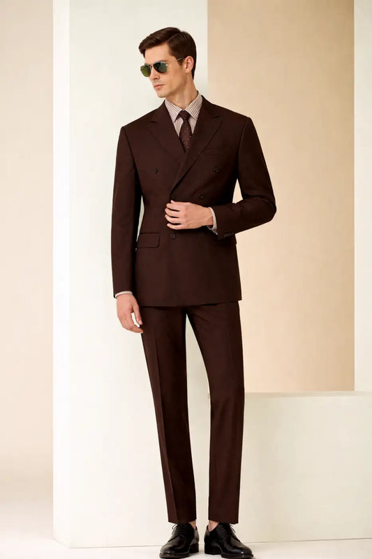 Men’s Dark Brown Double Breasted Suit – Super 110’s Wool 275g | Premium Tailored Business & Formal Suit