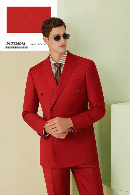 Men’s Red Double-Breasted Suit – Super 110’s Wool 275g | Luxury Statement Formal Suit