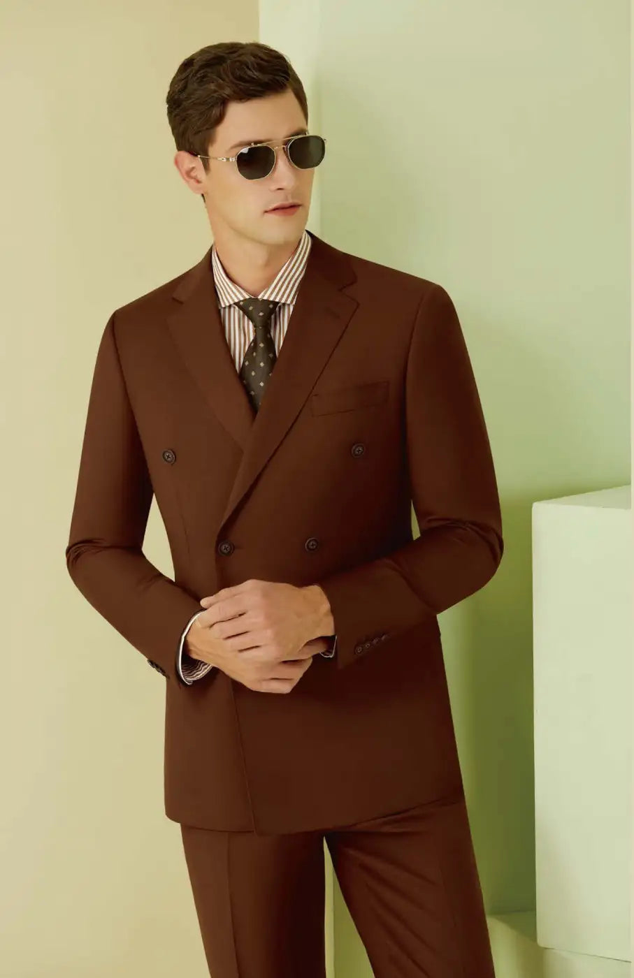 Men’s Brick Red Double-Breasted Suit – Super 110’s Wool 280g | Premium Tailored Formal Suit